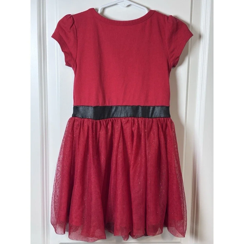 Disney Junior Minnie Mouse Girls dress 3T Red Sparkly Tutu With Poms Christmas